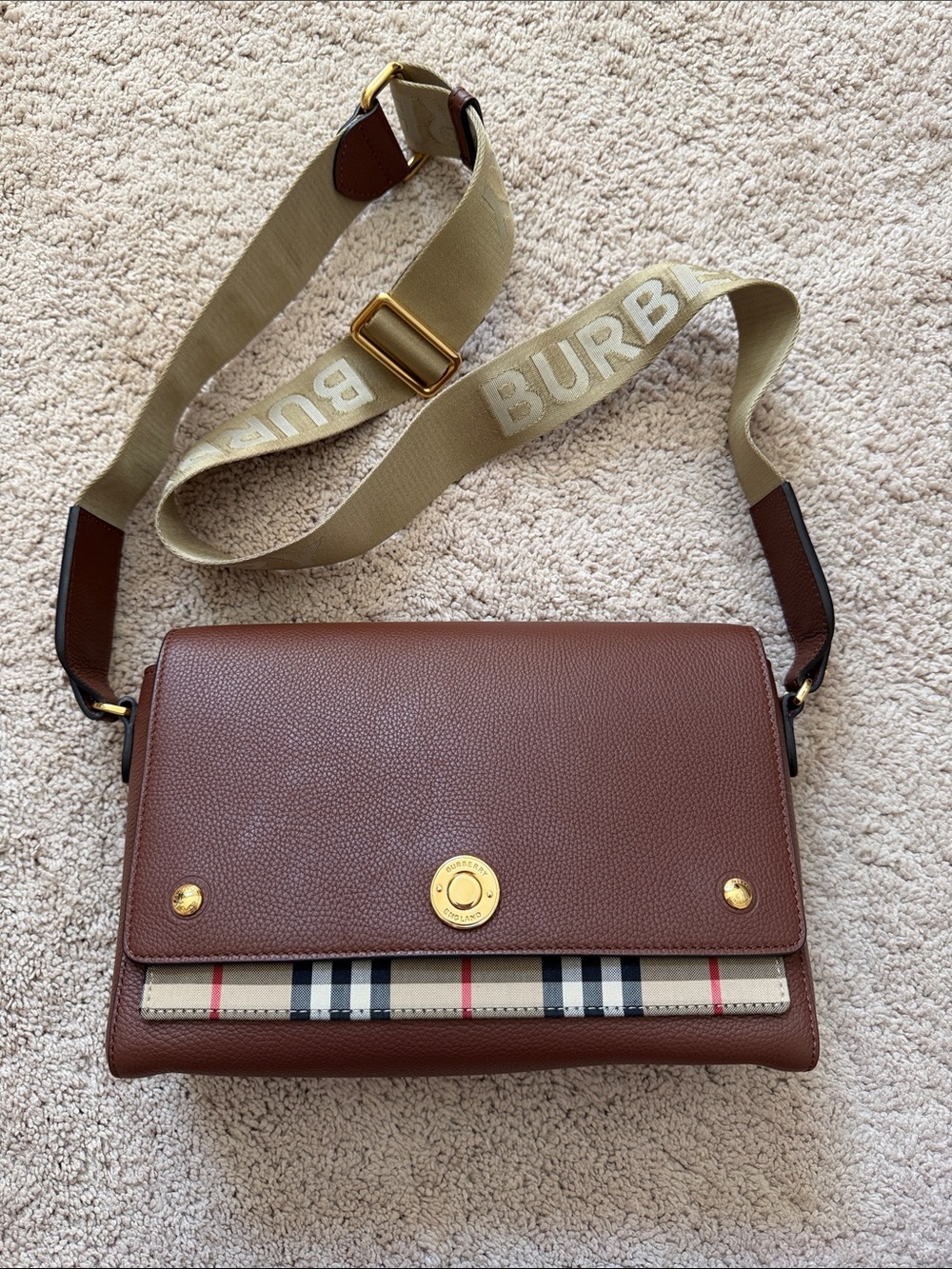 Like New / Very Gently Used Burberry Note Vintage Checkered Crossbody Brown